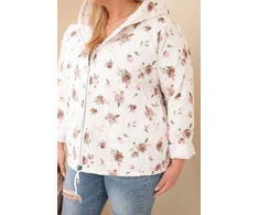 Moteriška Plus Size pavasarinė striukė su gėlių raštu, kapučino spalvos