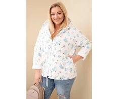 Moteriška Plus Size pavasarinė striukė su gėlių raštu, mėlynos spalvos