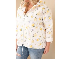 Moteriška Plus Size pavasarinė striukė su gėlių raštu, geltonos spalvos
