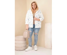 Moteriška Plus Size pavasarinė striukė su gėlių raštu, mėlynos spalvos