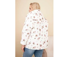 Moteriška Plus Size pavasarinė striukė su gėlių raštu, kapučino spalvos