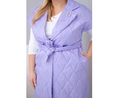 Moteriška Plus Size pikota liemenė su diržu ir apykakle, šviesiai violetinės spalvos