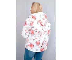 Moteriška Plus Size pikota pavasarinė striukė su gobtuvu, baltos spalvos