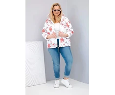 Moteriška Plus Size pikota pavasarinė striukė su gobtuvu, baltos spalvos