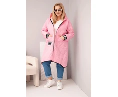 Moteriška Plus Size pikūota striukė su gobtuvu ir sportiniais rankogaliais, rožinės spalvos