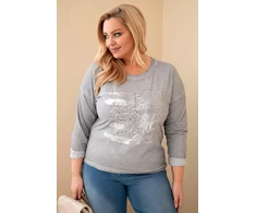 Moteriška Plus Size pilka palaidinė su spaudiniu ir ilgesne nugara