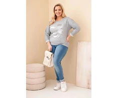 Moteriška Plus Size pilka palaidinė su spaudiniu ir ilgesne nugara