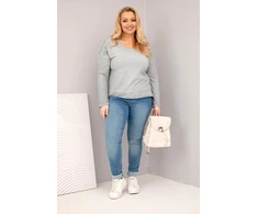 Moteriška Plus Size pilka palaidinė su V formos iškirpte ir ilgesne nugara