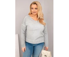 Moteriška Plus Size pilka palaidinė su V formos iškirpte ir ilgesne nugara