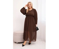 Moteriška Plus Size plisuota suknelė ilgomis rankovėmis, rudos spalvos