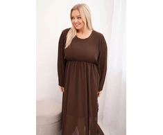 Moteriška Plus Size plisuota suknelė ilgomis rankovėmis, rudos spalvos