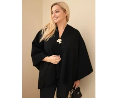 Moteriška Plus Size pončo narzutka su sage, juodos spalvos