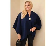 Moteriška Plus Size pončo tipo narzutka su sage, tamsiai mėlynos spalvos