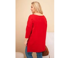 Moteriška Plus Size raudona palaidinė su asimetriniu kirpimu ir vėriniu