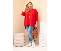 Moteriška Plus Size raudona palaidinė su asimetriniu kirpimu ir vėriniu