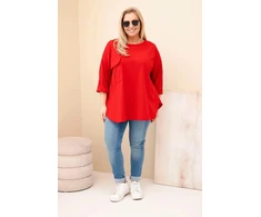 Moteriška Plus Size raudona palaidinė su medvilne ir kišene