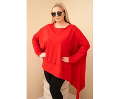 Moteriška Plus Size raudona tunika su asimetriniu apačios kraštu