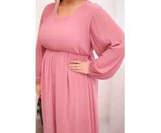 Moteriška Plus Size raukinių suknelė su ilgomis rankovėmis, rožinės spalvos