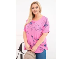 Moteriška Plus Size rožinė palaidinė trumpomis rankovėmis su kišene