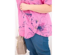 Moteriška Plus Size rožinė palaidinė trumpomis rankovėmis su kišene