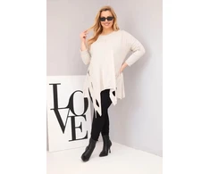 Moteriška Plus Size smėlio spalvos palaidinė su asimetriniu apačios kirpimu ir iškirpimais