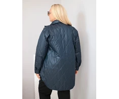Moteriška Plus Size striukė su apykakle ir kišenėmis, tamsiai mėlyna