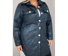 Moteriška Plus Size striukė su apykakle ir kišenėmis, tamsiai mėlyna