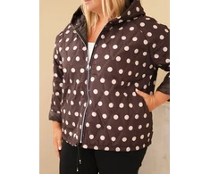 Moteriška Plus Size striukė su gobtuvu ir taškuotu raštu, ruda