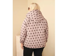 Moteriška Plus Size striukė su gobtuvu ir taškuotu raštu, fango spalvos