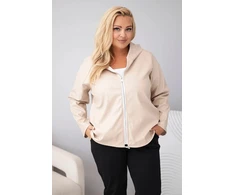 Moteriška Plus Size striukė su gobtuvu ir reguliuojama apačia, smėlio spalvos