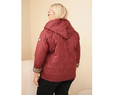 Moteriška Plus Size striukė su gobtuvu ir leopardo rašto apdaila, burgundiška