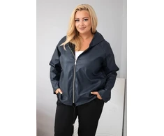 Moteriška Plus Size striukė su gobtuvu ir reguliuojama apačia, tamsiai mėlyna