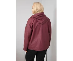 Moteriška Plus Size striukė su gobtuvu ir reguliuojama apačia, bordo spalvos