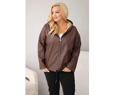 Moteriška Plus Size striukė su gobtuvu ir reguliuojama apačia, ruda