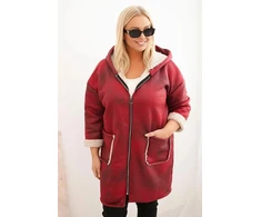 Moteriška Plus Size striukė su gobtuvu ir kišenėmis, burgundiškos spalvos