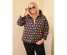 Moteriška Plus Size striukė su gobtuvu ir taškuotu raštu, ruda