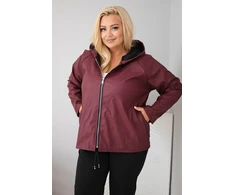 Moteriška Plus Size striukė su gobtuvu ir reguliuojama apačia, bordo spalvos