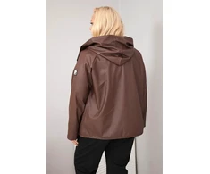 Moteriška Plus Size striukė su gobtuvu ir reguliuojama apačia, ruda