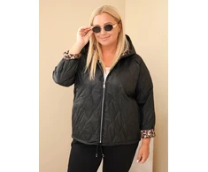 Moteriška Plus Size striukė su gobtuvu ir leopardo rašto apdaila, juoda