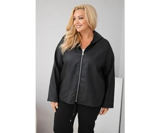 Moteriška Plus Size striukė su gobtuvu ir reguliuojama apačia, juoda