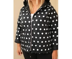 Moteriška Plus Size striukė su gobtuvu ir taškuotu raštu, juoda