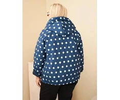 Moteriška Plus Size striukė su gobtuvu ir taškuotu raštu, tamsiai mėlyna