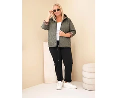 Moteriška Plus Size striukė su gobtuvu ir leopardo rašto apdaila, chaki spalvos