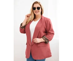 Moteriška Plus Size striukė su leopardo rašto apdaila, rausva