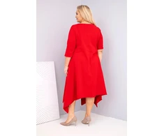 Moteriška Plus Size suknelė su asimetrišku kraštu, raudonos spalvos