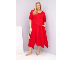 Moteriška Plus Size suknelė su asimetrišku kraštu, raudonos spalvos