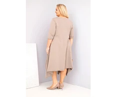 Moteriška Plus Size suknelė su asimetrišku apačios kraštu, kapučino spalvos
