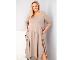 Moteriška Plus Size suknelė su asimetrišku apačios kraštu, kapučino spalvos