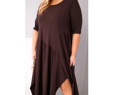 Moteriška Plus Size suknelė su asimetrišku apačios kraštu, ruda