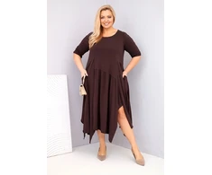 Moteriška Plus Size suknelė su asimetrišku apačios kraštu, ruda